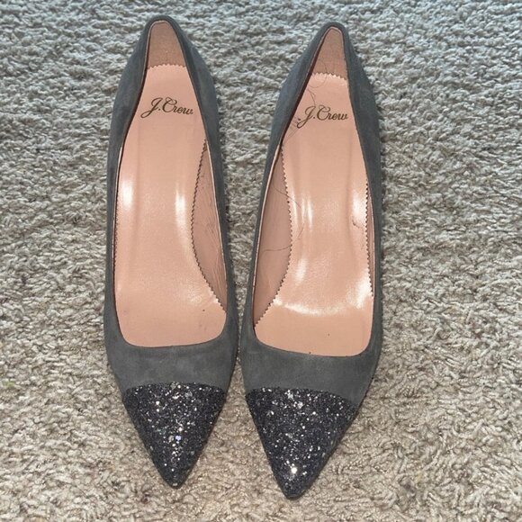 J.Crew Collection Suede Heel w/Silver Glitter Toe Sz Worn Once - Picture 1 of 5